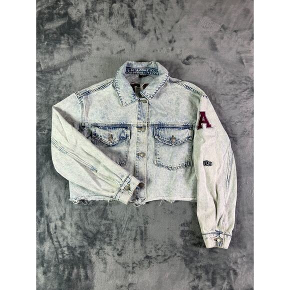 Hype and Vice Alma College Scots Cropped Denim Jacket Women’s M‎ Acid Wash - Picture 1 of 8